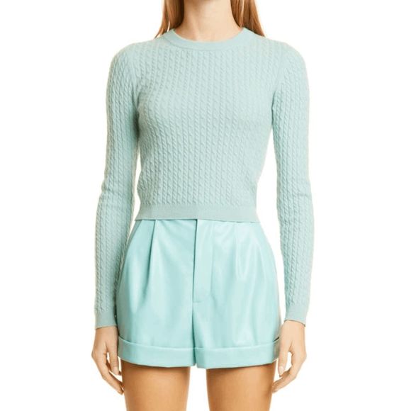 ALICE AND OLIVIA Ciara Cashmere Crewneck Sweater Breeze Blue, Sz Medium, MP $330 - Picture 1 of 11
